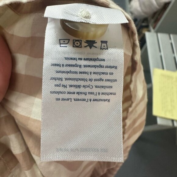 Faherty Cali Check Puff Sleeve Beige Gingham Organic Cotton Top Size Medium NWT - Picture 9 of 9